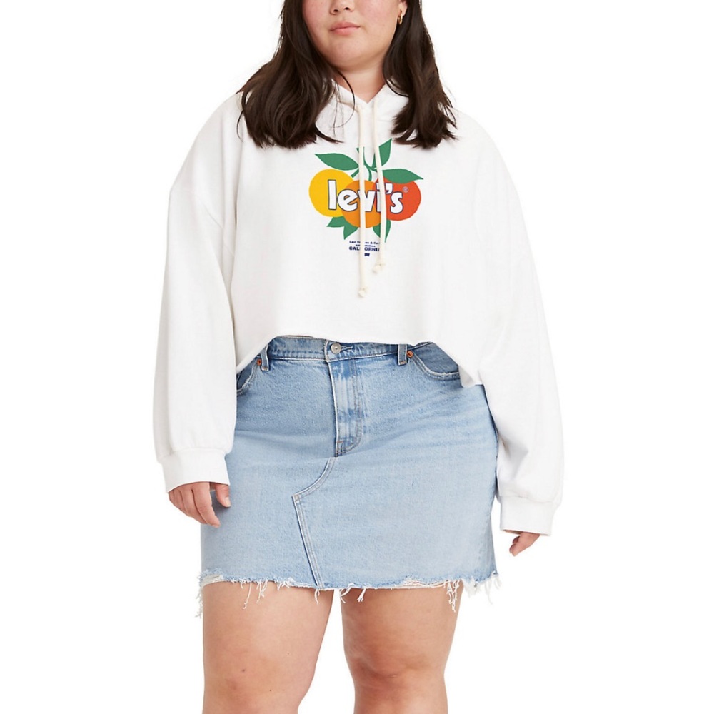 Levi's Women's Plus Size Graphic Crop Hoodie. Citrus Poster Logo White-Natural